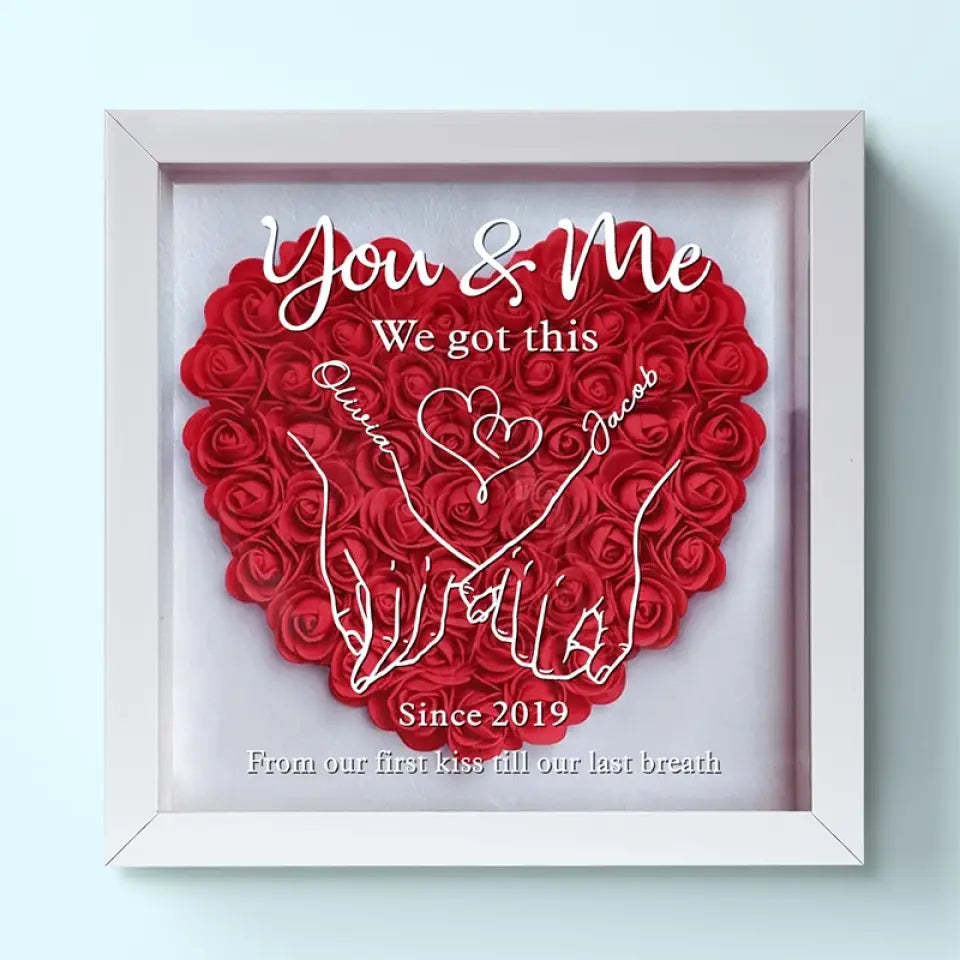 Never Above You, Never Below You. Always Beside You - Couple Personalized Custom Flower Shadow Box