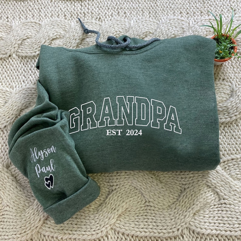 Personalized Grandpa Embroidered Sweatshirt with Child's Name Embroidered, Unique Father's Day Gift