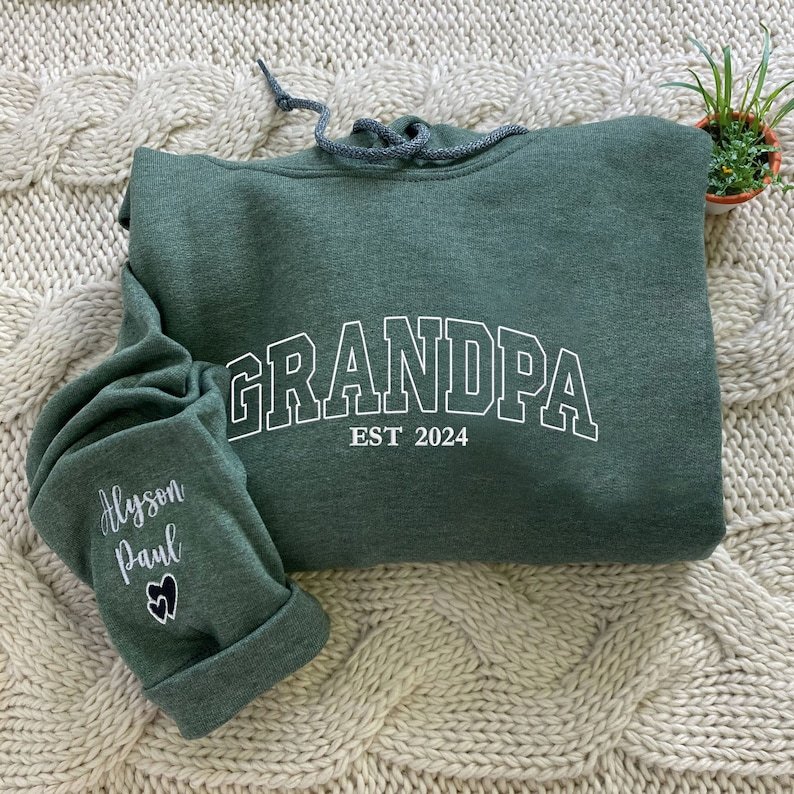 Personalized Grandpa Embroidered Sweatshirt with Child's Name Embroidered, Unique Father's Day Gift