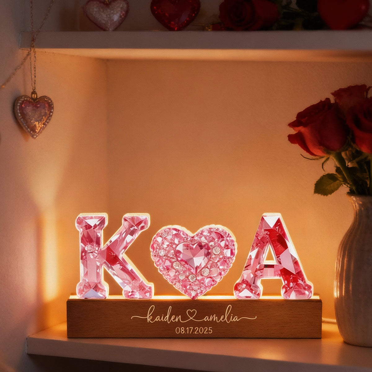 Couple Love Initial - Personalized Acrylic Block LED Night Light - Sentimental Anniversary, Valentine's Day Gift for her, for him
