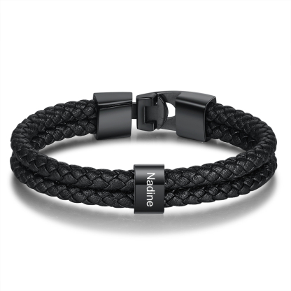 Personalised Braided Leather Bracelet Engraved 1 Name Men's Bracelet G