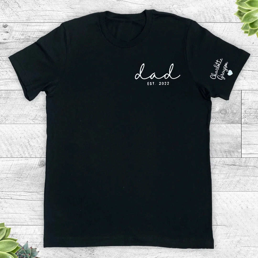 Custom Dad Est with Kids Names and Heart on Sleeve Sweatshirt