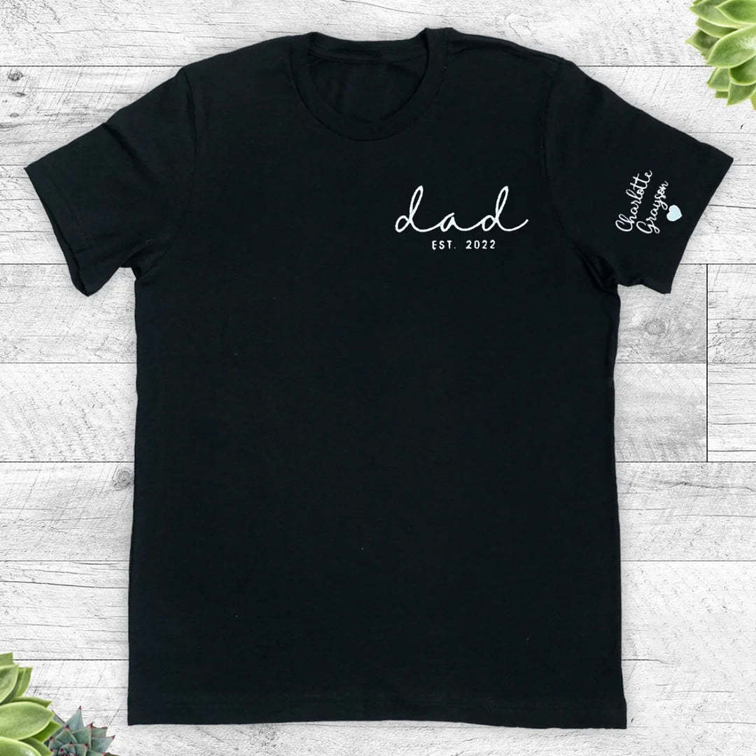 Custom Dad Est with Kids Names and Heart on Sleeve Sweatshirt