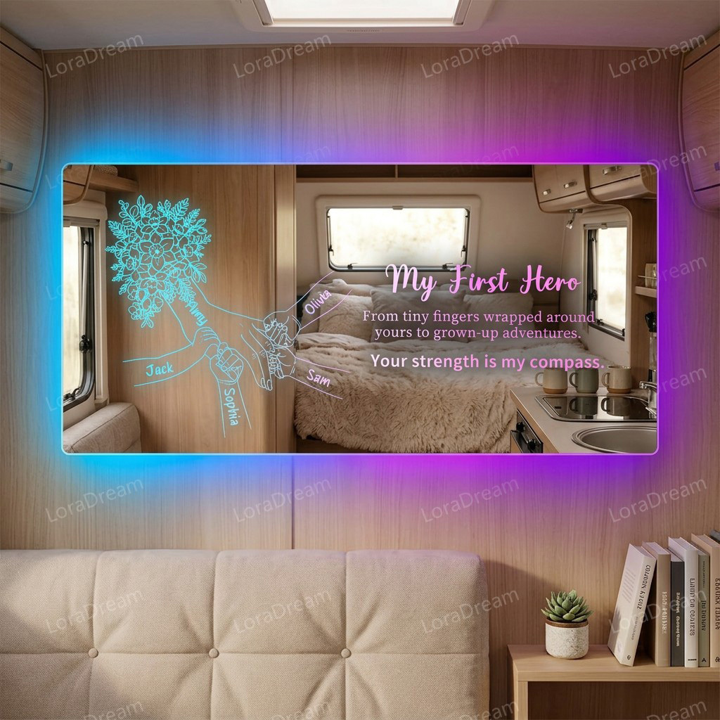 Custom Mom Holding Hands Mirror Light - Personalized Mother‘s Day Gifts with Choice of Bouquet for Mom