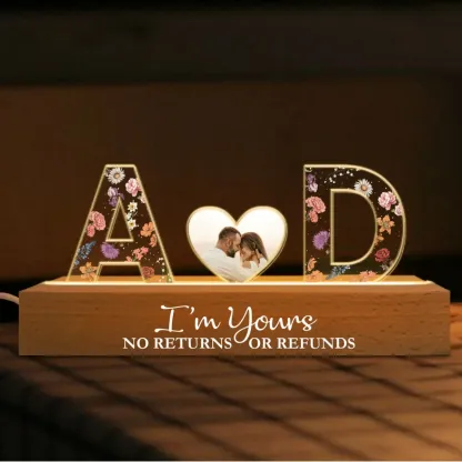 Couple Initials Floral Theme Anniversary Gift Personalized Acrylic Block LED Night Light