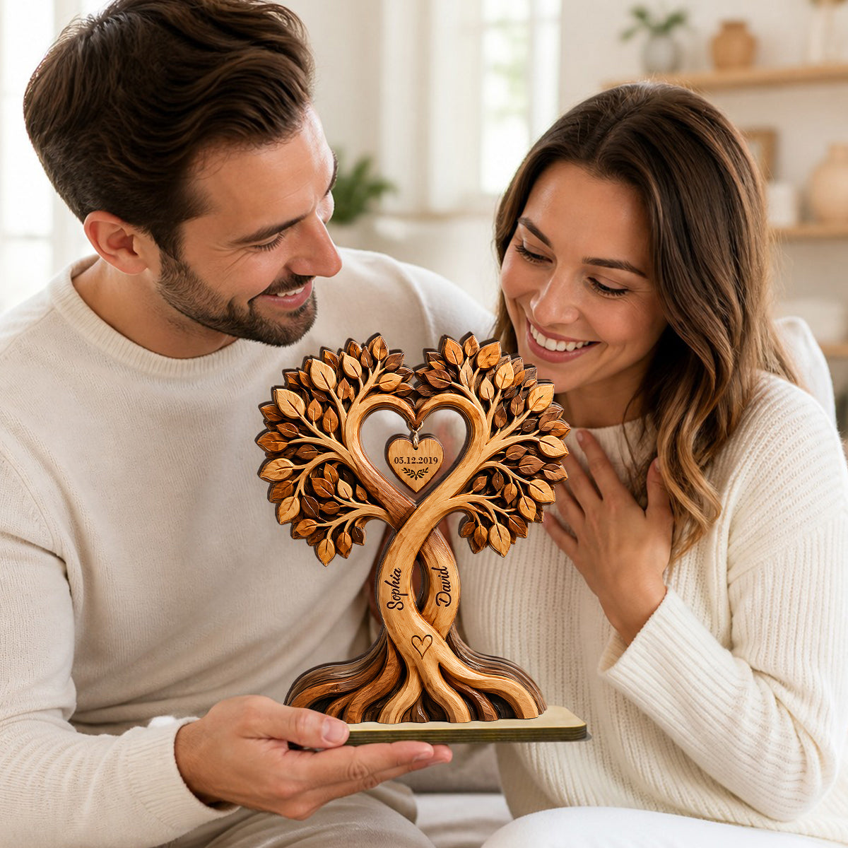 Personalized Couple Heart Tree Plaque – Custom Names & Anniversary Date Keepsake Gift