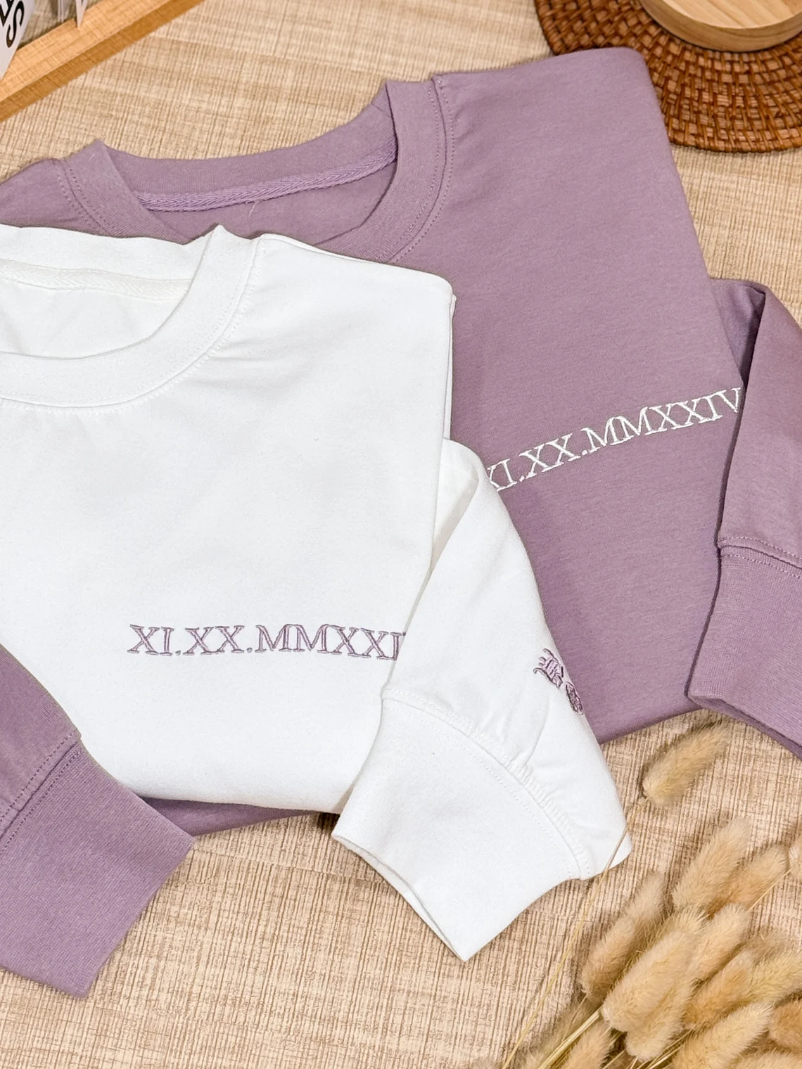 Embroidered Roman Numerals Hoodie | Anniversary Date Couple Sweatshirt | Initials on Sleeve | Valentines Day Gifts