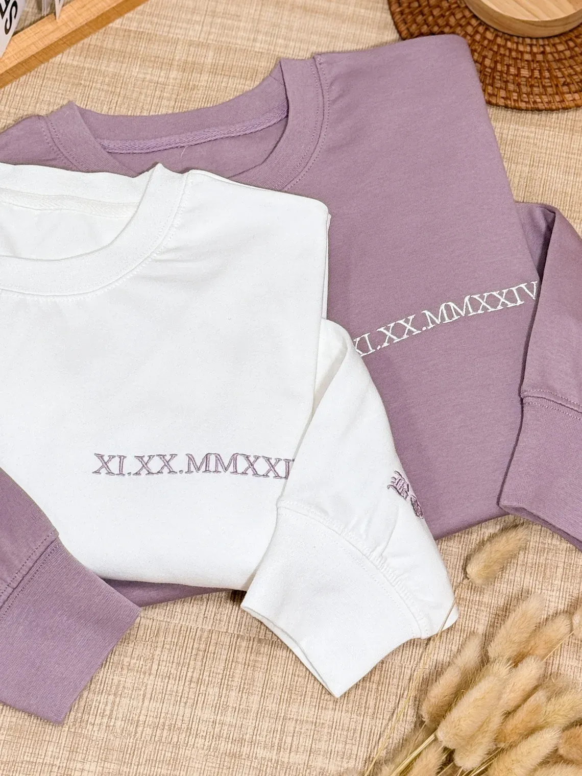 Embroidered Roman Numerals Hoodie | Anniversary Date Couple Sweatshirt | Initials on Sleeve | Valentines Day Gifts