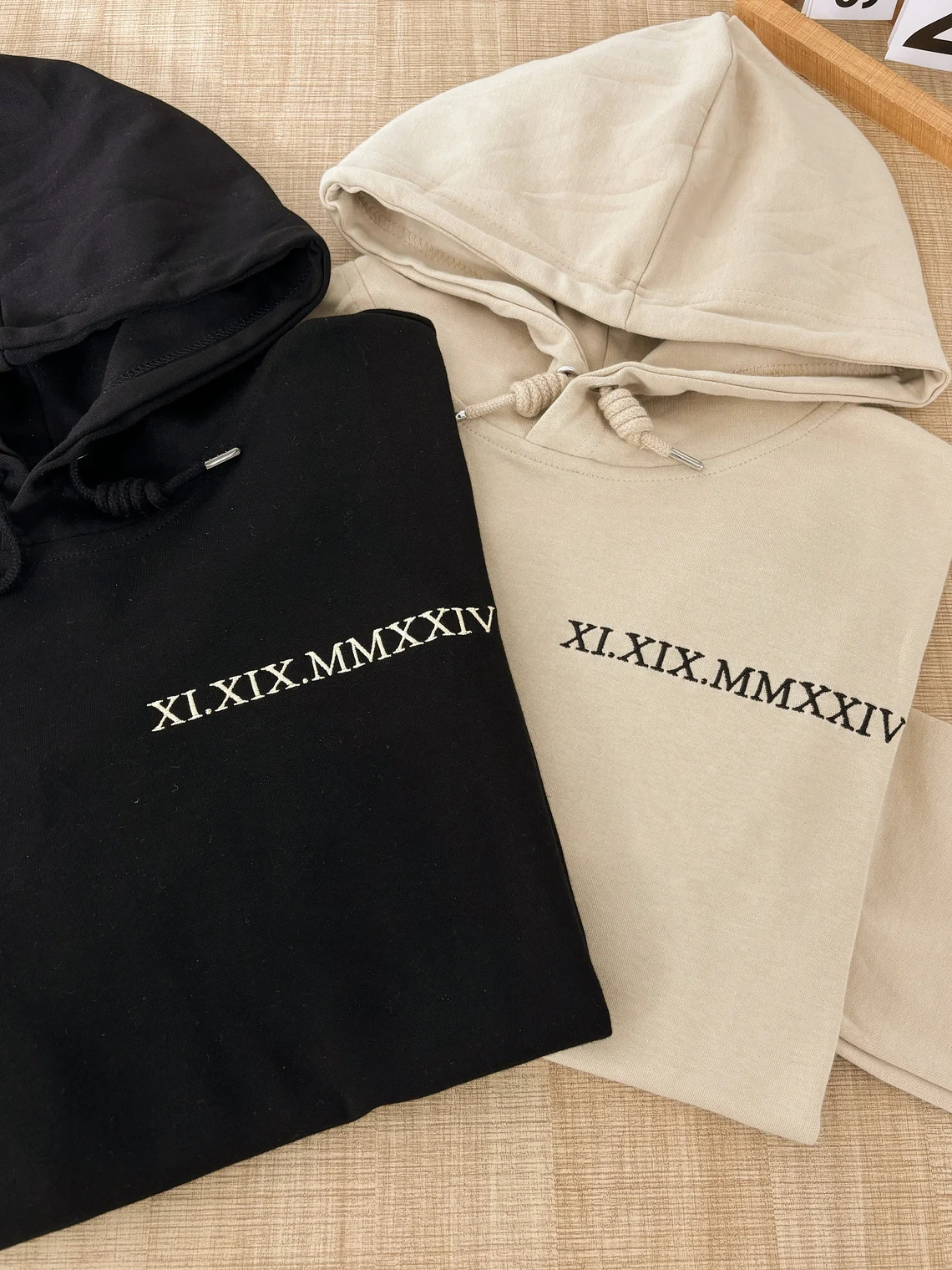 Embroidered Roman Numerals Hoodie | Anniversary Date Couple Sweatshirt | Initials on Sleeve | Valentines Day Gifts