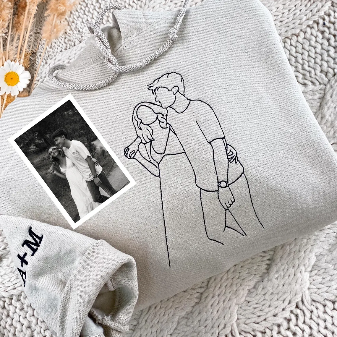 Custom Embroidered Portrait from Your Photo - Custom Portrait Couple Sweatshirt