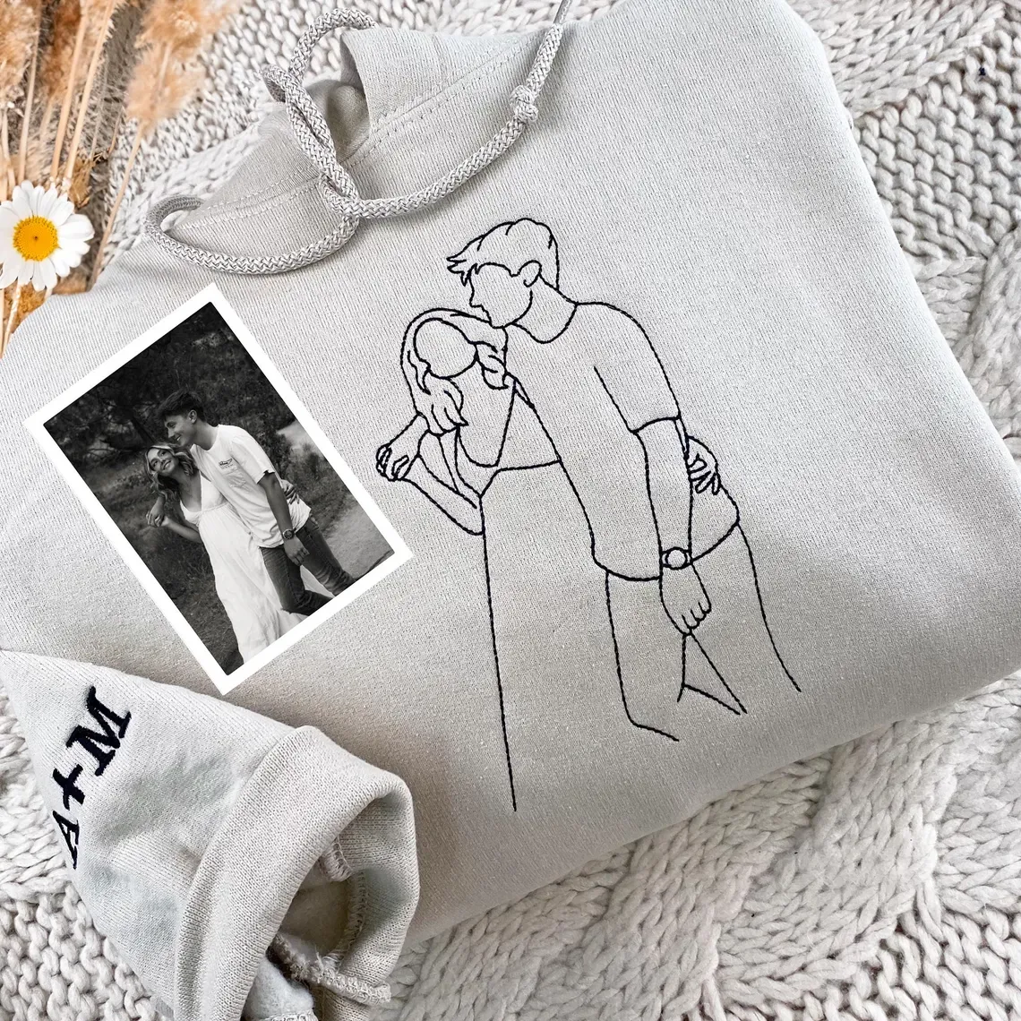 Custom Embroidered Portrait from Your Photo - Custom Portrait Couple Sweatshirt
