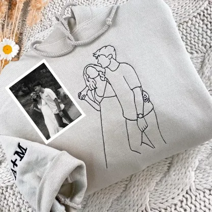 Custom Embroidered Portrait from Your Photo - Custom Portrait Couple Sweatshirt