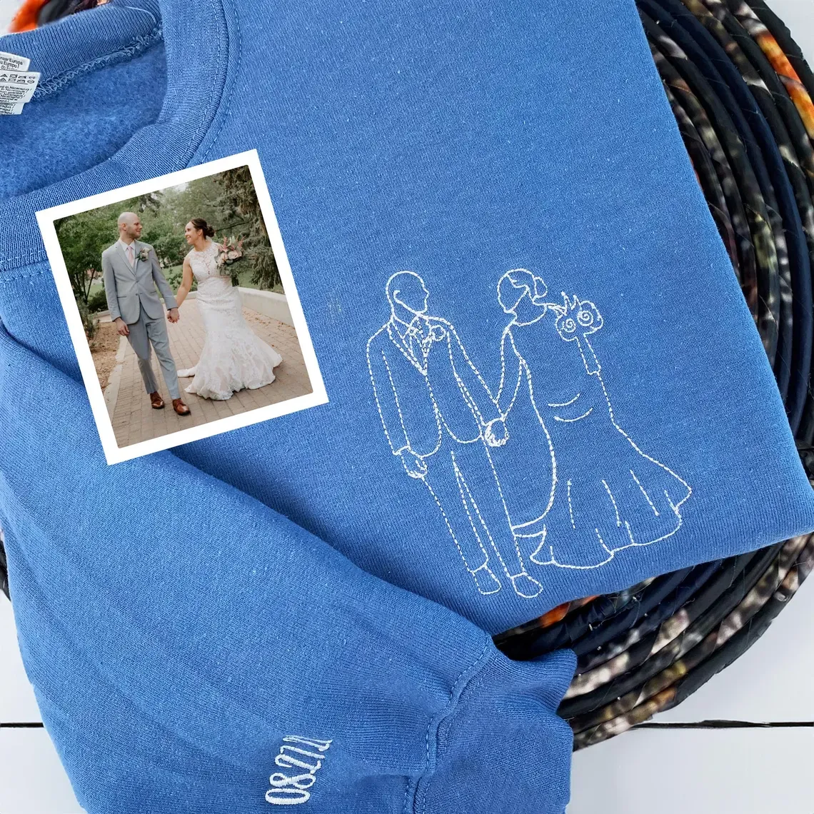 Custom Embroidered Portrait from Your Photo - Custom Portrait Couple Sweatshirt