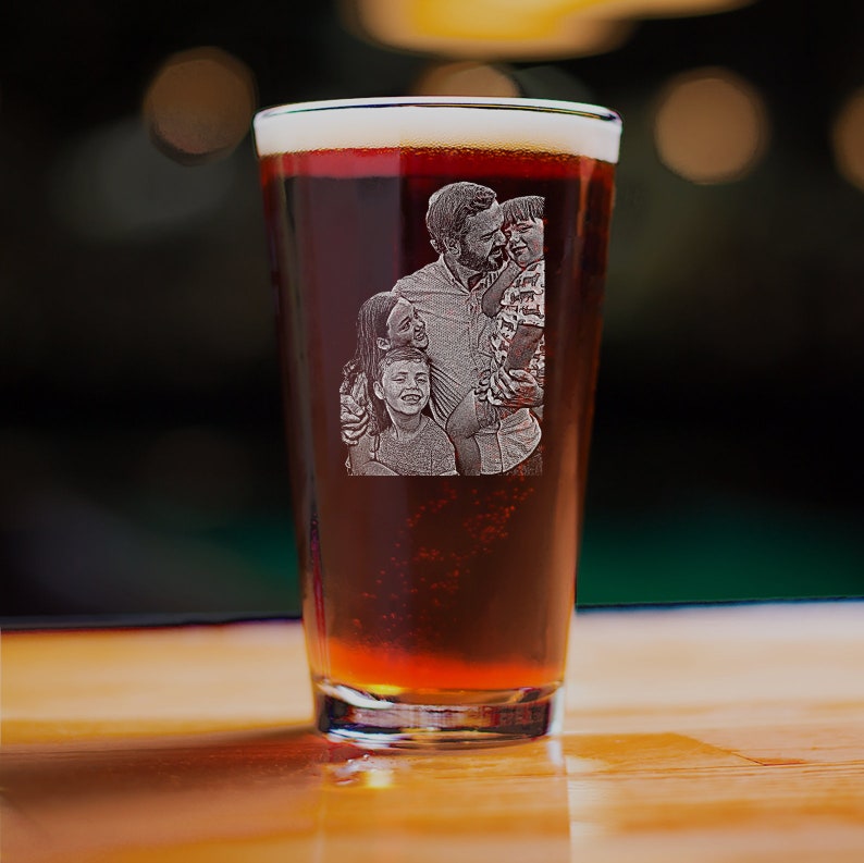 Custom Fathers Day Gifts Beer Glass - Personalized Photo Pint Glass Gift for Dad