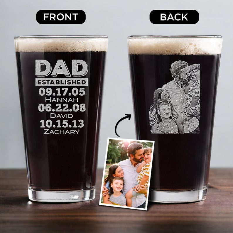Custom Fathers Day Gifts Beer Glass - Personalized Photo Pint Glass Gift for Dad