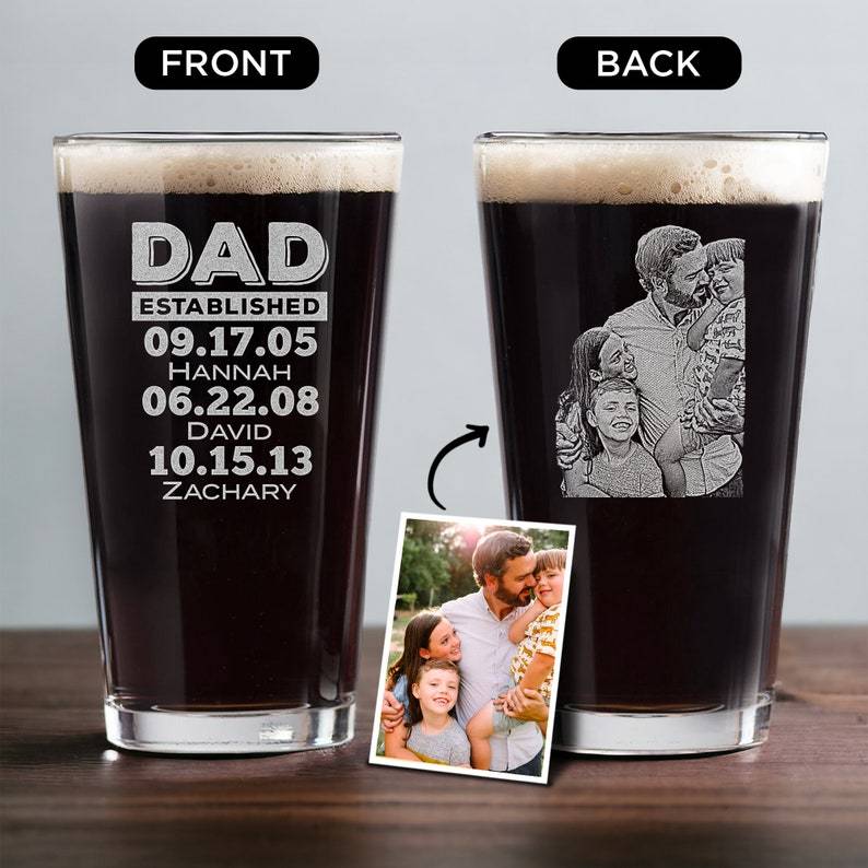 Custom Fathers Day Gifts Beer Glass - Personalized Photo Pint Glass Gift for Dad