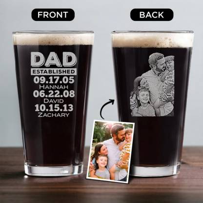 Custom Fathers Day Gifts Beer Glass - Personalized Photo Pint Glass Gift for Dad