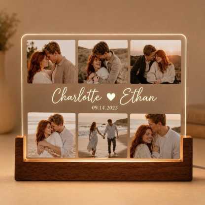 Custom Photo Collage Lamp,Personalized Couple LED Night Light,Custom Names Date Acrylic Plaque,Anniversary Valentine Gift For Her