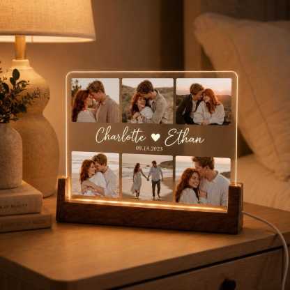 Custom Photo Collage Lamp,Personalized Couple LED Night Light,Custom Names Date Acrylic Plaque,Anniversary Valentine Gift For Her