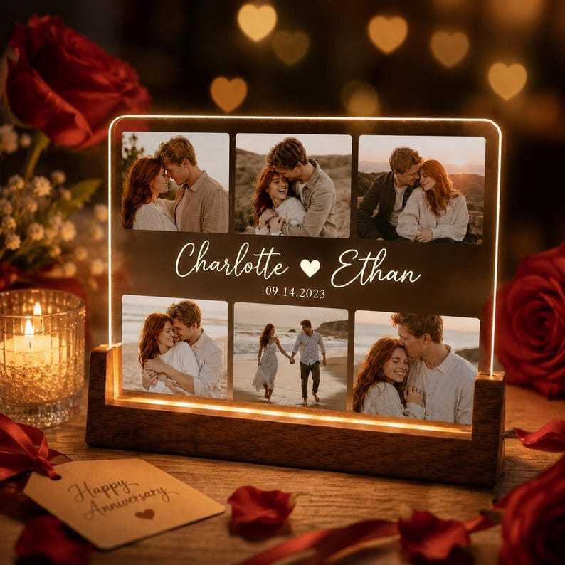 Custom Photo Collage Lamp,Personalized Couple LED Night Light,Custom Names Date Acrylic Plaque,Anniversary Valentine Gift For Her