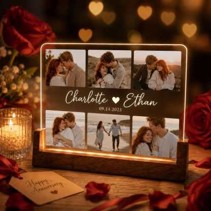 Custom Photo Collage Lamp,Personalized Couple LED Night Light,Custom Names Date Acrylic Plaque,Anniversary Valentine Gift For Her