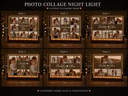 Custom Photo Collage Lamp,Personalized Couple LED Night Light,Custom Names Date Acrylic Plaque,Anniversary Valentine Gift For Her