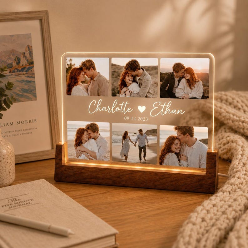Custom Photo Collage Lamp,Personalized Couple LED Night Light,Custom Names Date Acrylic Plaque,Anniversary Valentine Gift For Her