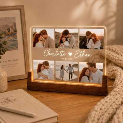 Custom Photo Collage Lamp,Personalized Couple LED Night Light,Custom Names Date Acrylic Plaque,Anniversary Valentine Gift For Her