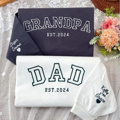 Custom Embroidered DAD & Grandpa Sweatshirt With Name On Sleeve, Father's Day Gift