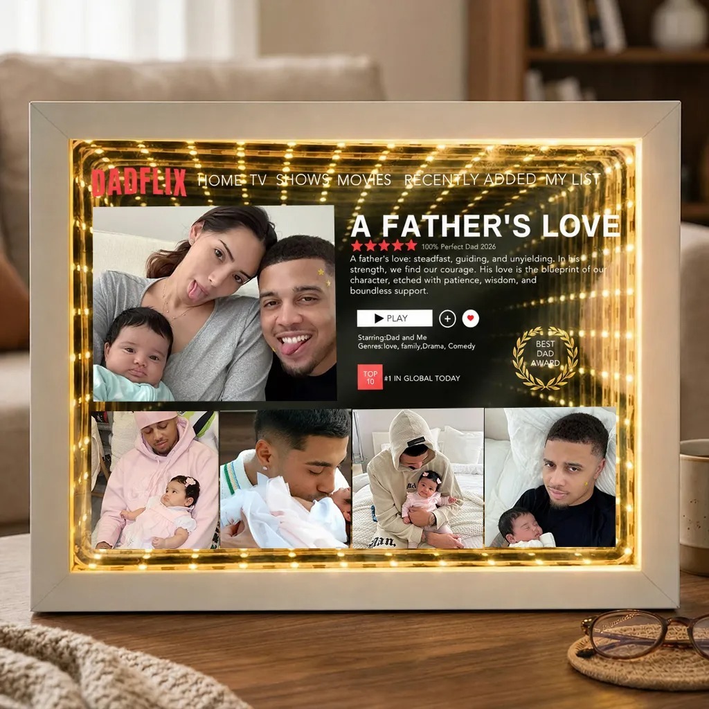 Personalized Dadflix Movie Light Box – Custom Infinity Mirror Gift for Father’s Day