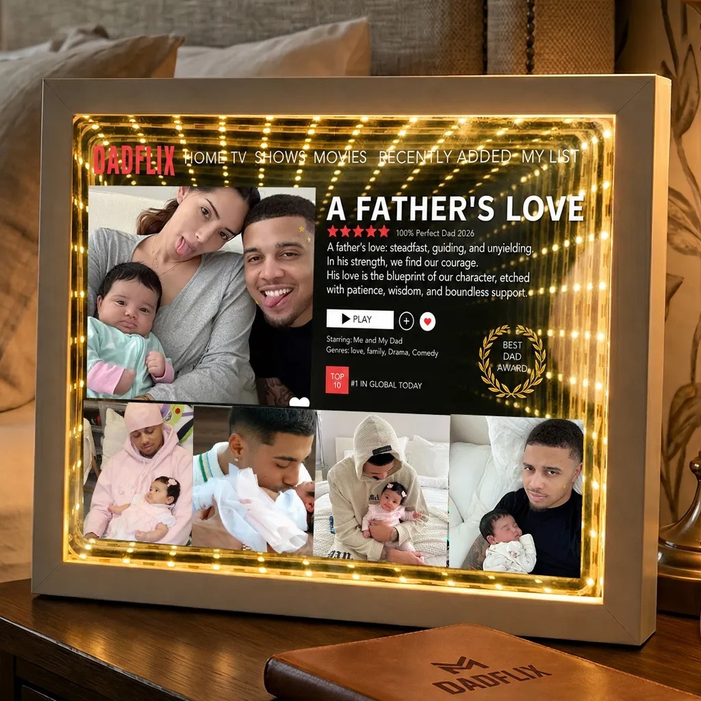 Personalized Dadflix Movie Light Box – Custom Infinity Mirror Gift for Father’s Day