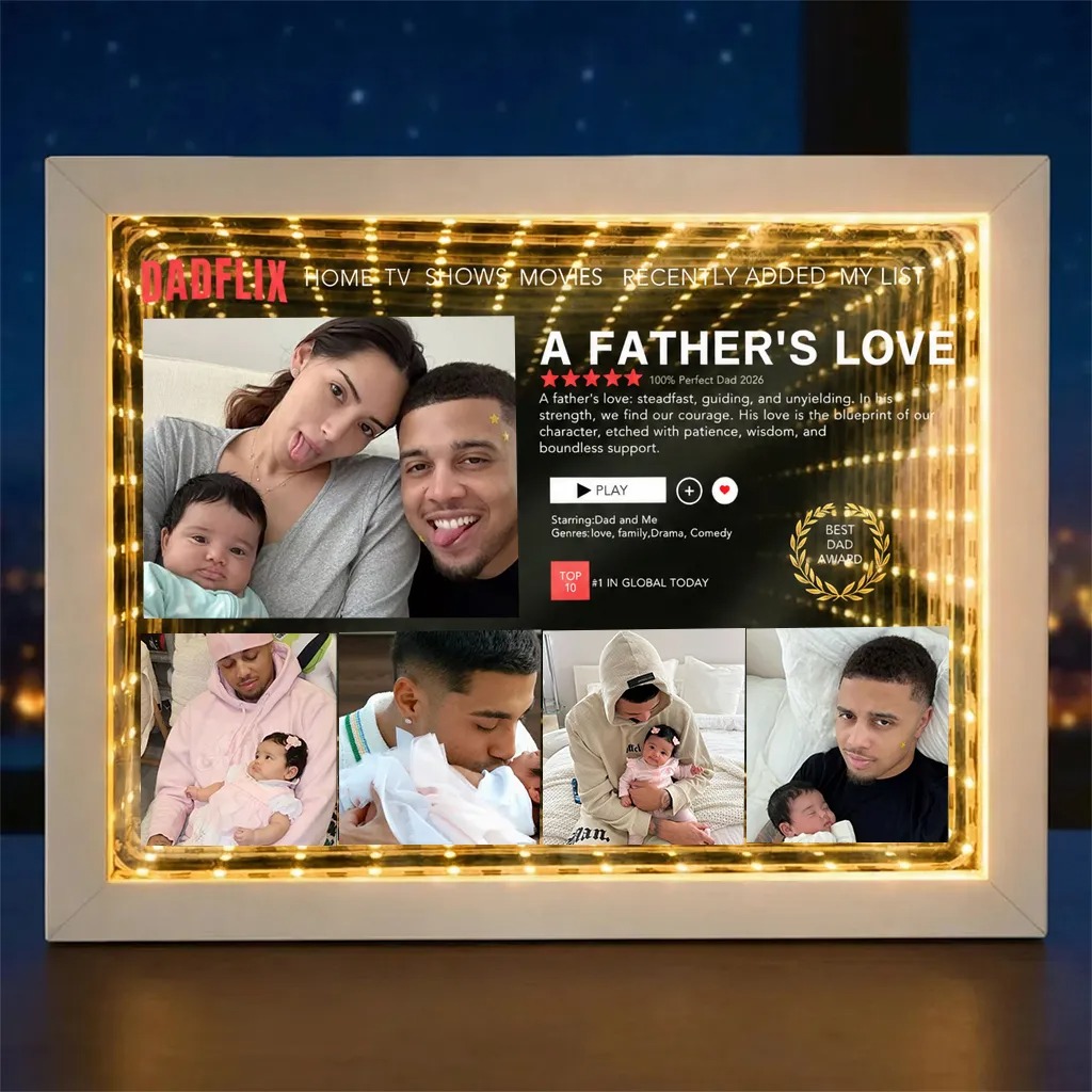 Personalized Dadflix Movie Light Box – Custom Infinity Mirror Gift for Father’s Day