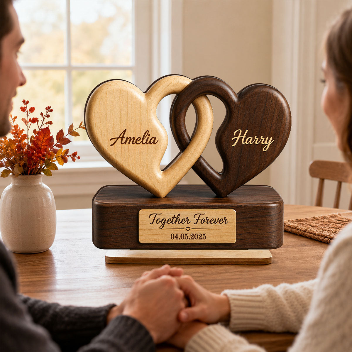 Interlocking Hearts – Personalized Couple Plaque, Custom Names & Date Keepsake Gift