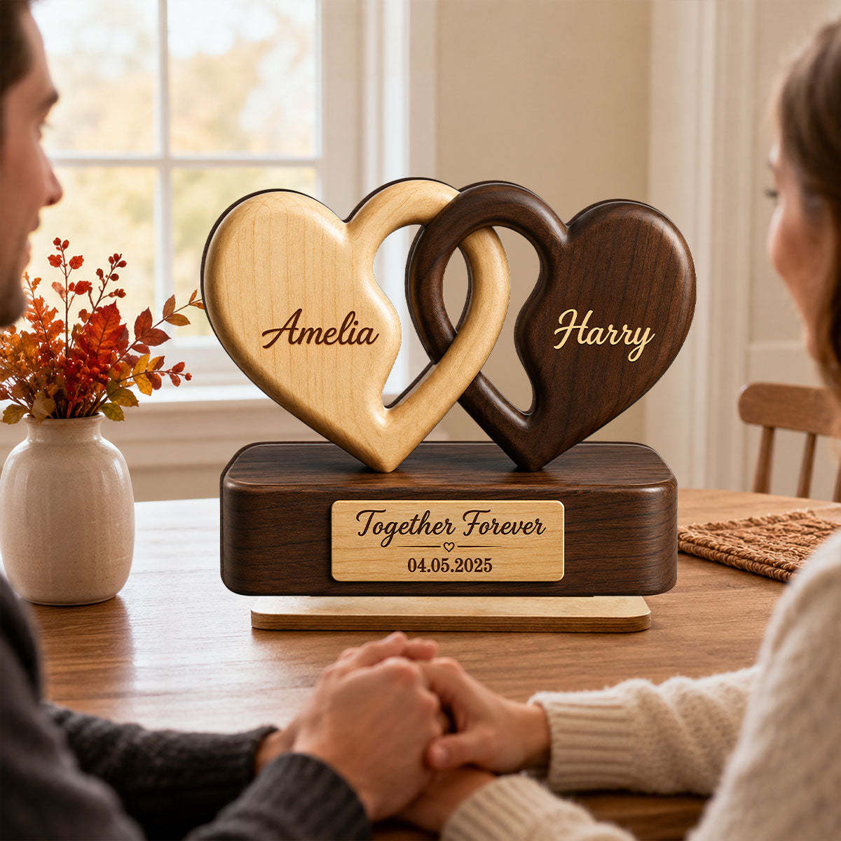 Interlocking Hearts – Personalized Couple Plaque, Custom Names & Date Keepsake Gift