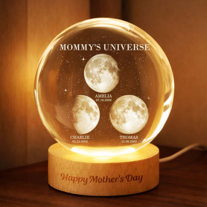 Personalized Moon Phase Crystal Ball Night Light – Custom Date LED Gift for Mom, Wife (Mother’s Day Gift)