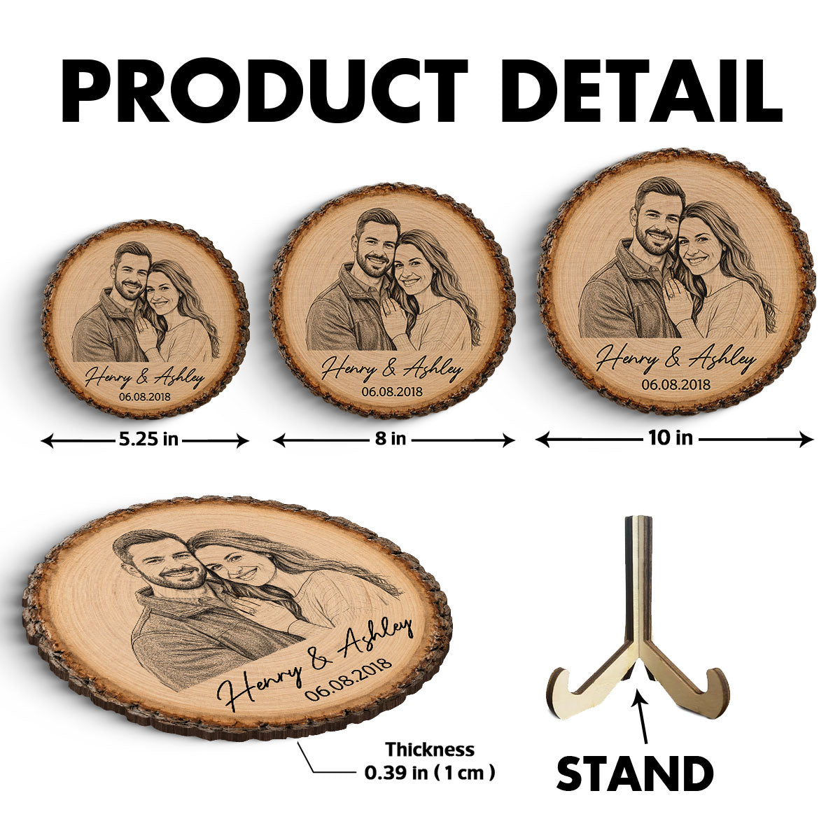 Custom Photo Sketch Couple Plaque – Personalized 2-Layer Wooden Keepsake With Names & Date