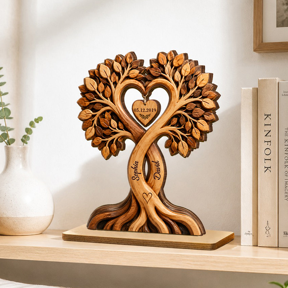 Personalized Couple Heart Tree Plaque – Custom Names & Anniversary Date Keepsake Gift