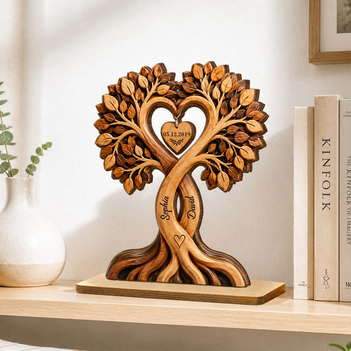 Personalized Couple Heart Tree Plaque – Custom Names & Anniversary Date Keepsake Gift