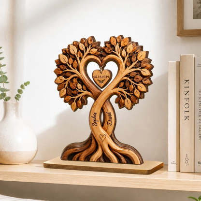 Personalized Couple Heart Tree Plaque – Custom Names & Anniversary Date Keepsake Gift