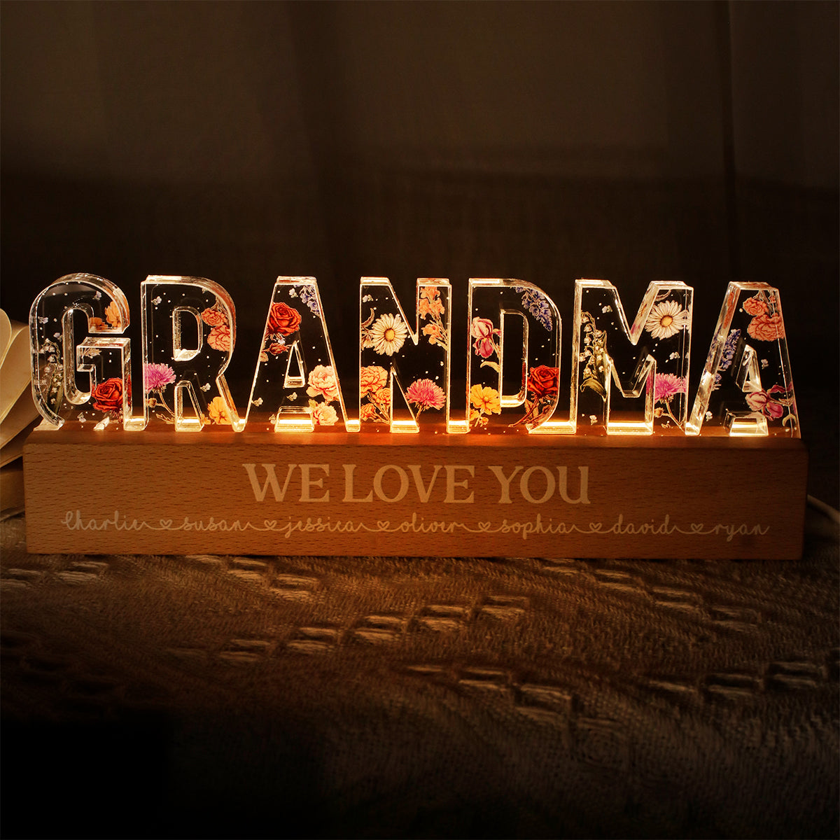 Custom Flower Printed LED Night Light, Birth Month Flower, Gift for Mom, Gift for Grandma, Gift for Wife