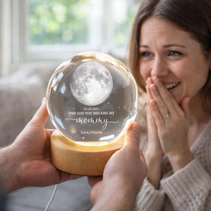 The Day You Became My Mom Dad - Personalized Crystal Ball LED Night Light - Sentimental Gift for Mom, Dad
