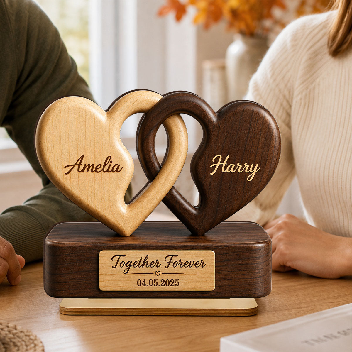 Interlocking Hearts – Personalized Couple Plaque, Custom Names & Date Keepsake Gift