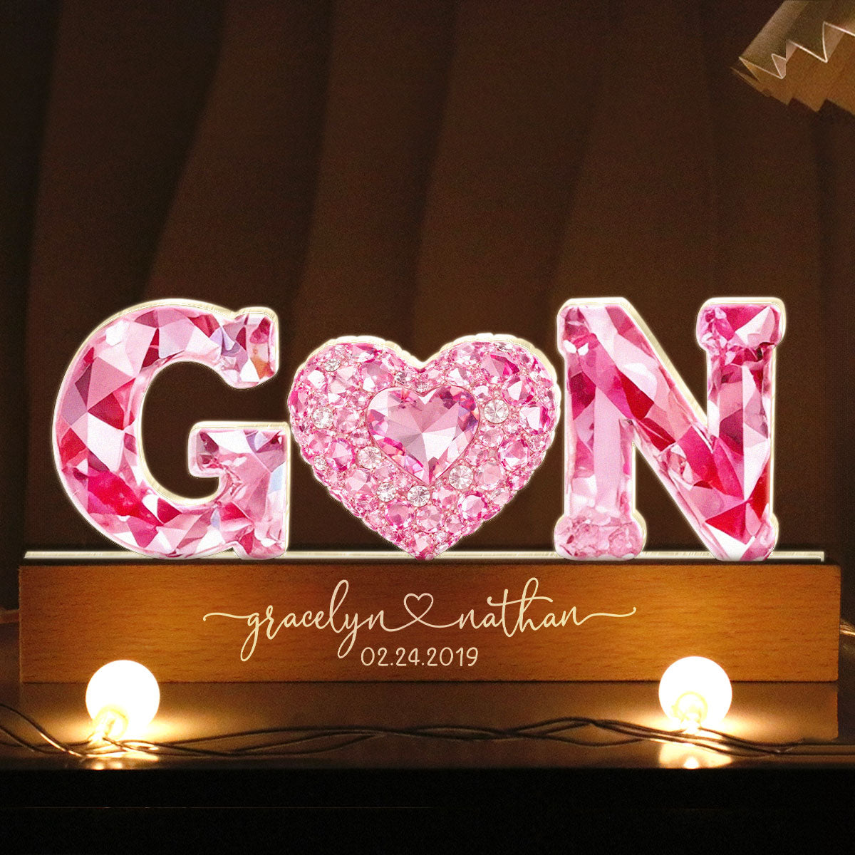 Couple Love Initial - Personalized Acrylic Block LED Night Light - Sentimental Anniversary, Valentine's Day Gift for her, for him