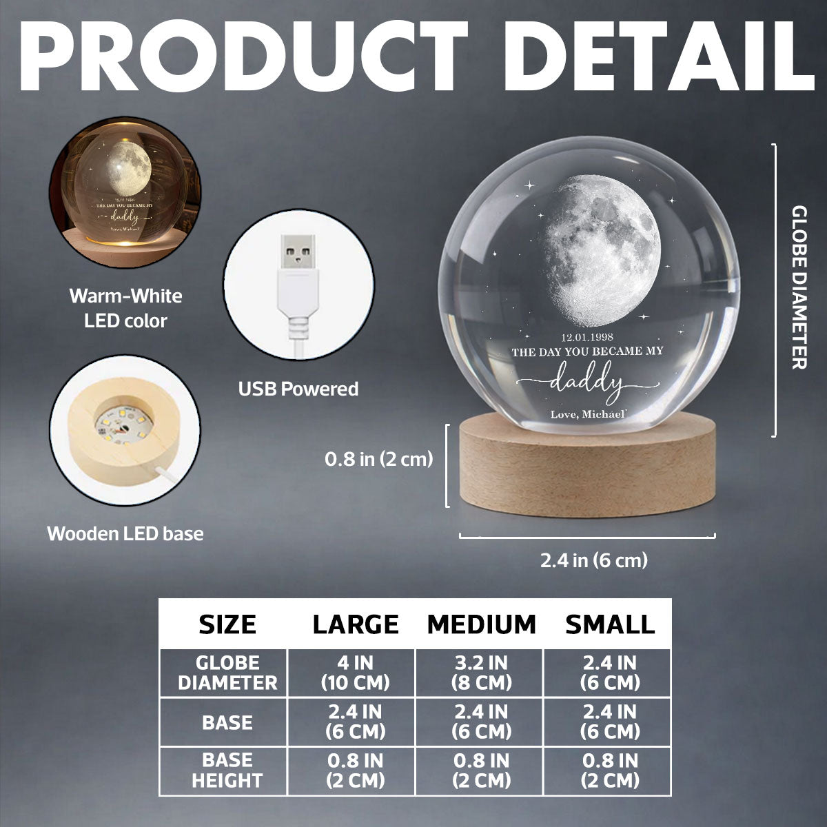 The Day You Became My Mom Dad - Personalized Crystal Ball LED Night Light - Sentimental Gift for Mom, Dad