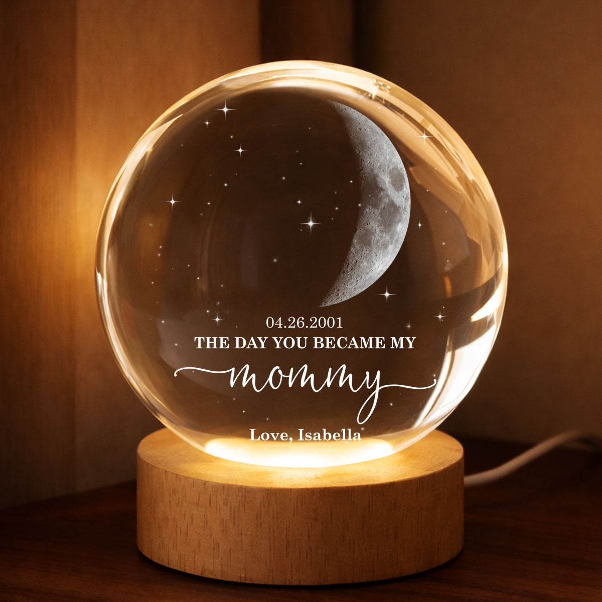 The Day You Became My Mom Dad - Personalized Crystal Ball LED Night Li