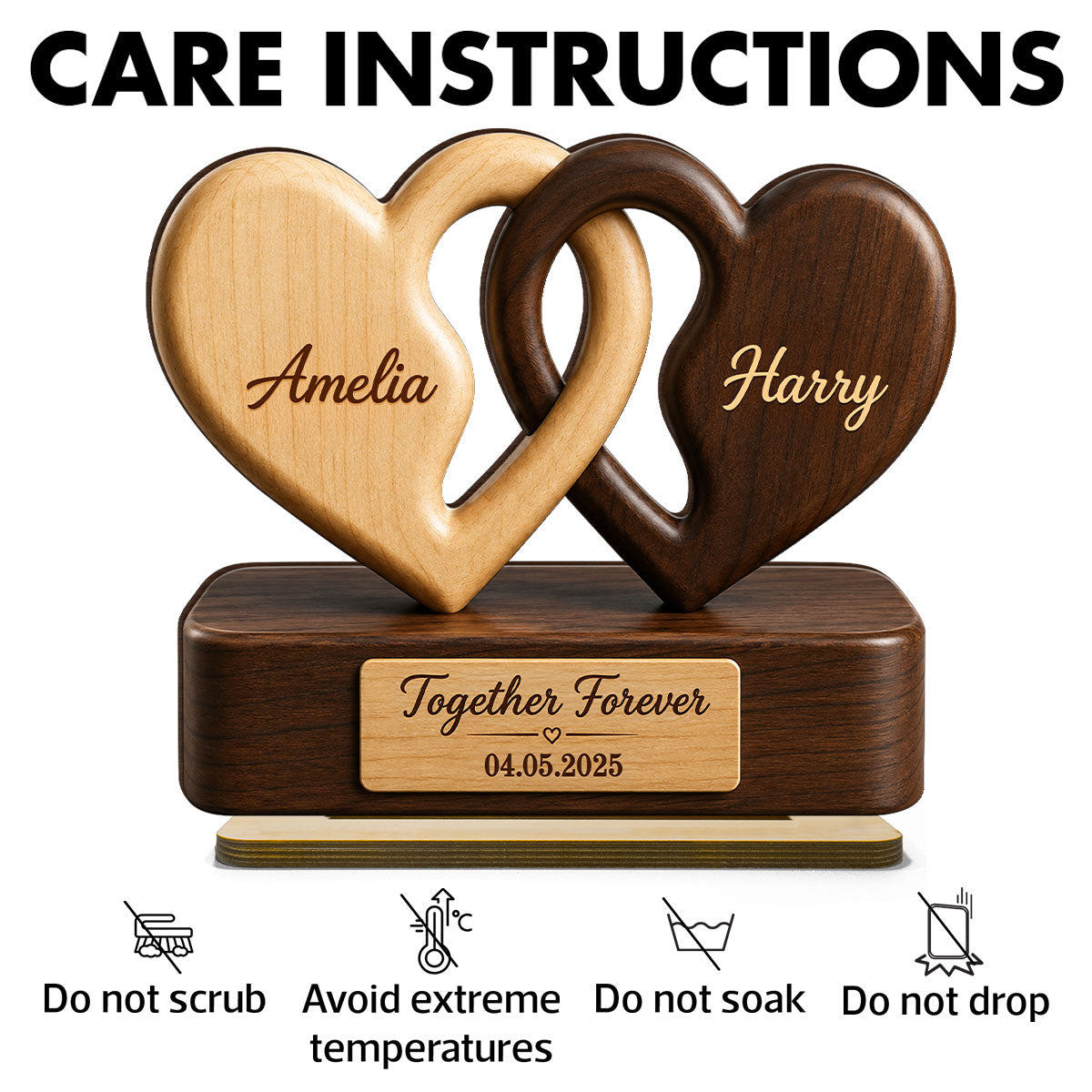 Interlocking Hearts – Personalized Couple Plaque, Custom Names & Date Keepsake Gift