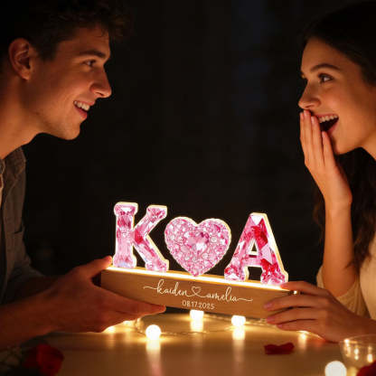 Couple Love Initial - Personalized Acrylic Block LED Night Light - Sentimental Anniversary, Valentine's Day Gift for her, for him