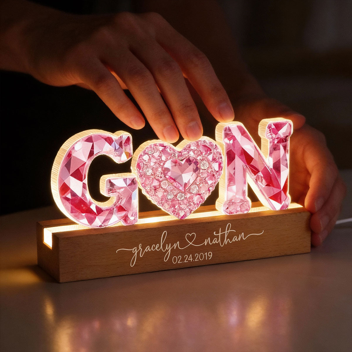 Couple Love Initial - Personalized Acrylic Block LED Night Light - Sentimental Anniversary, Valentine's Day Gift for her, for him