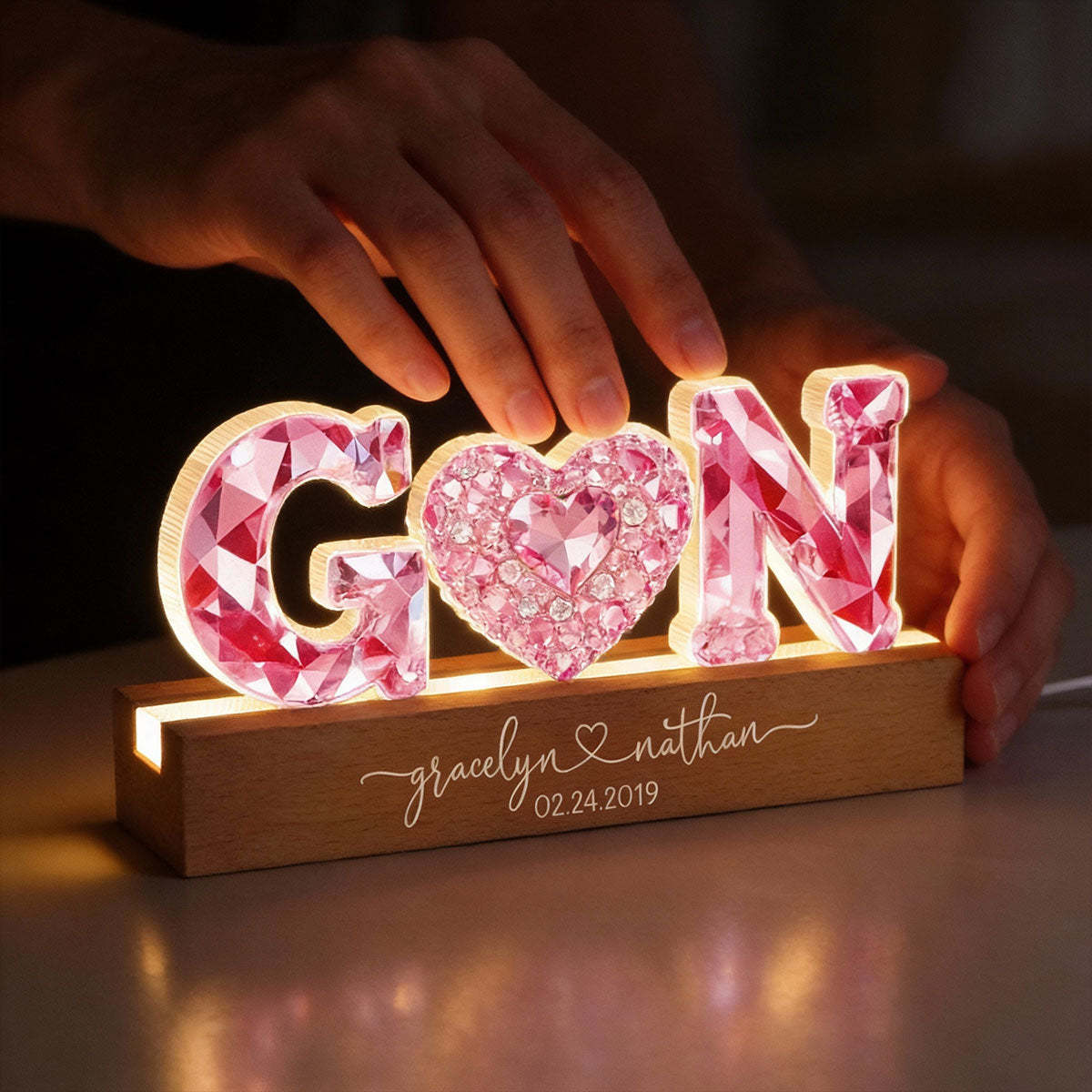 Couple Love Initial - Personalized Acrylic Block LED Night Light - Sentimental Anniversary, Valentine's Day Gift for her, for him