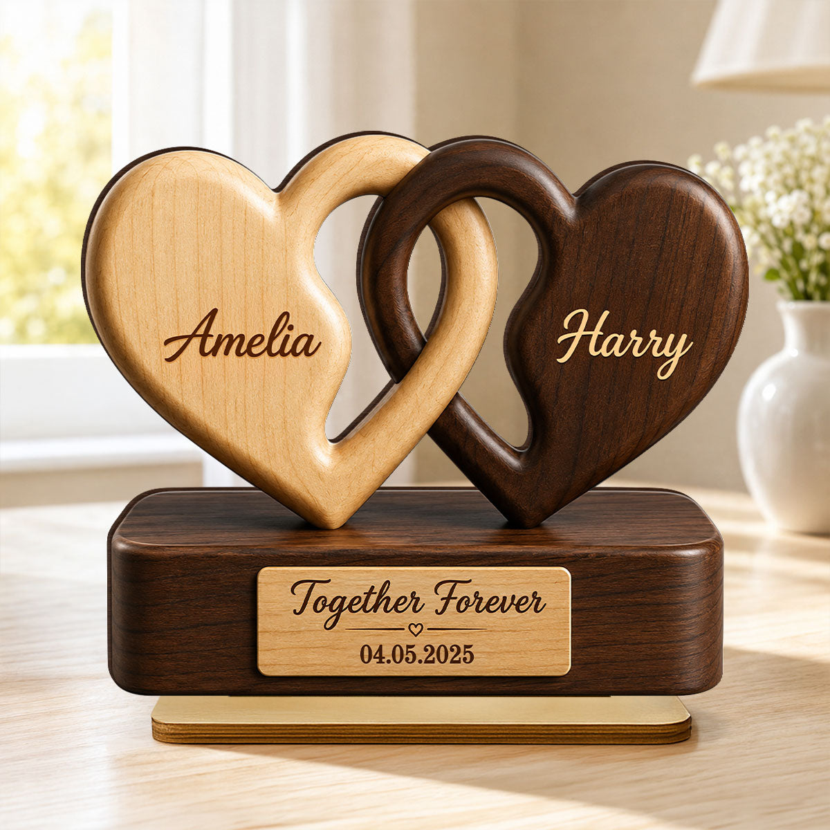 Interlocking Hearts – Personalized Couple Plaque, Custom Names & Date Keepsake Gift